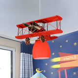 Fun Kids Room Airplane Metal Blue Dome Glass Pendant Light Image - 4