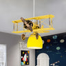 Fun Kids Room Airplane Metal Blue Dome Glass Pendant Light Image - 7