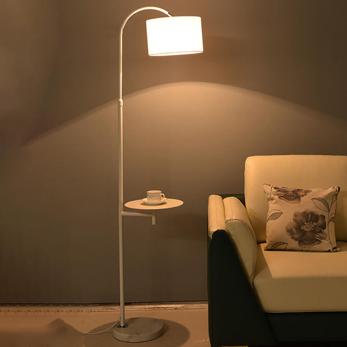 Functional Barrel Adjustable Side Table Floor Lamp Image - 4