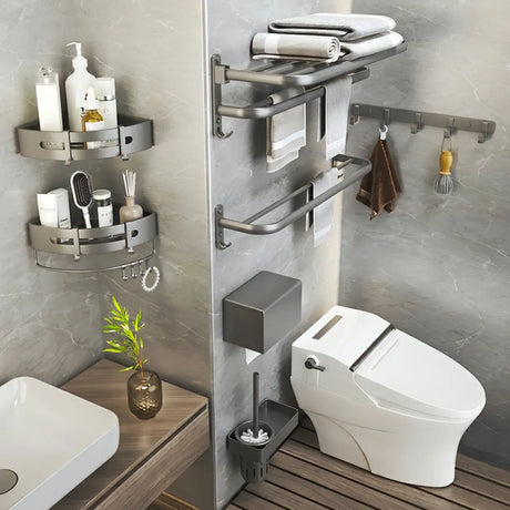 Functional Grey Metal Bathroom Hardware Set with Shelves Image - 1