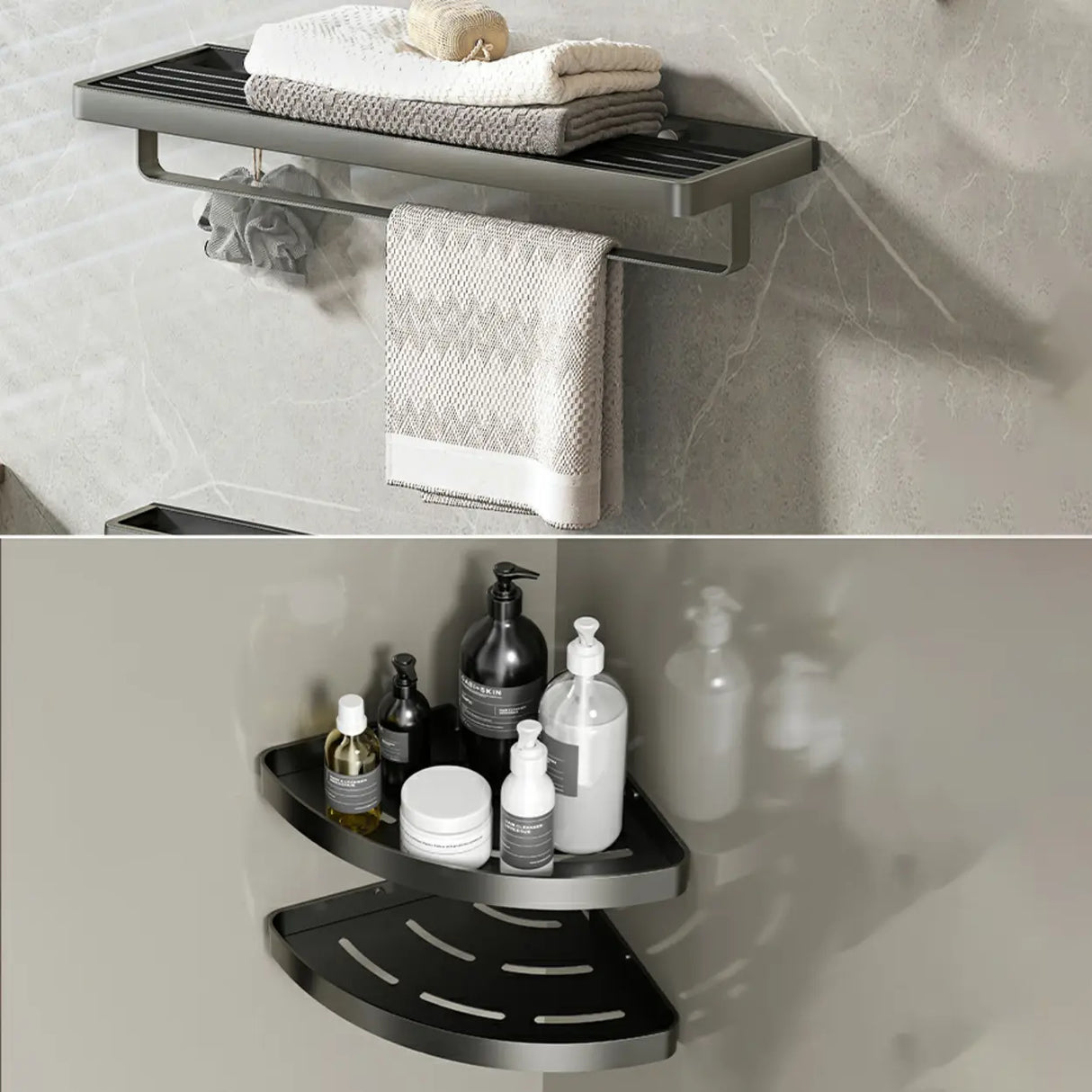 Functional Metal Gray Storage Bathroom Hardware Set Image - 16