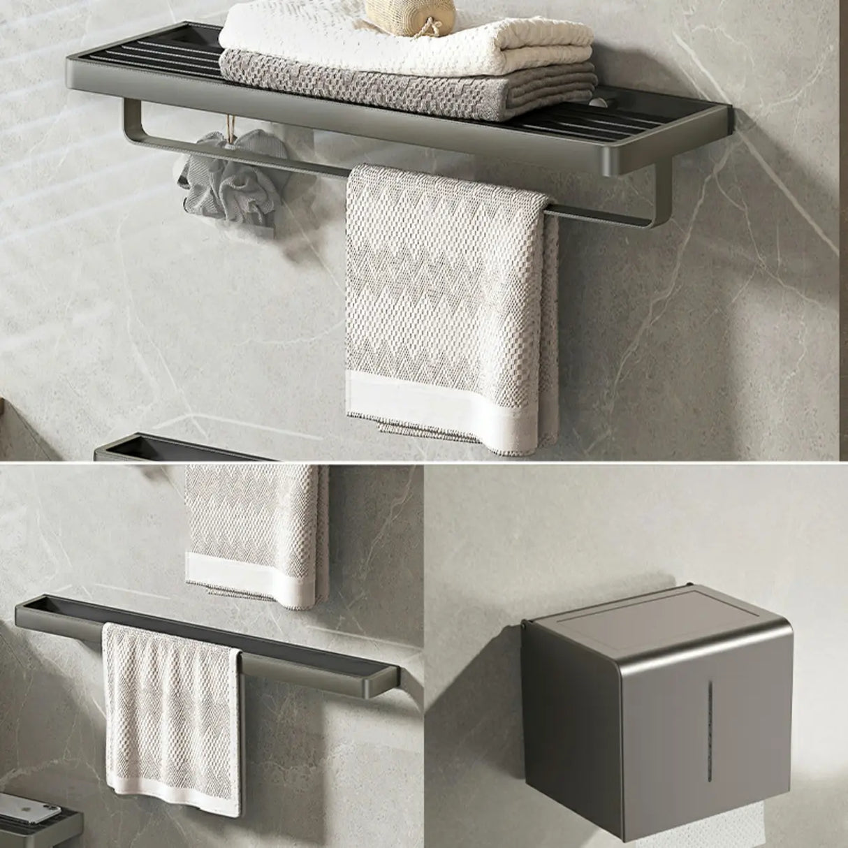 Functional Metal Gray Storage Bathroom Hardware Set Image - 19