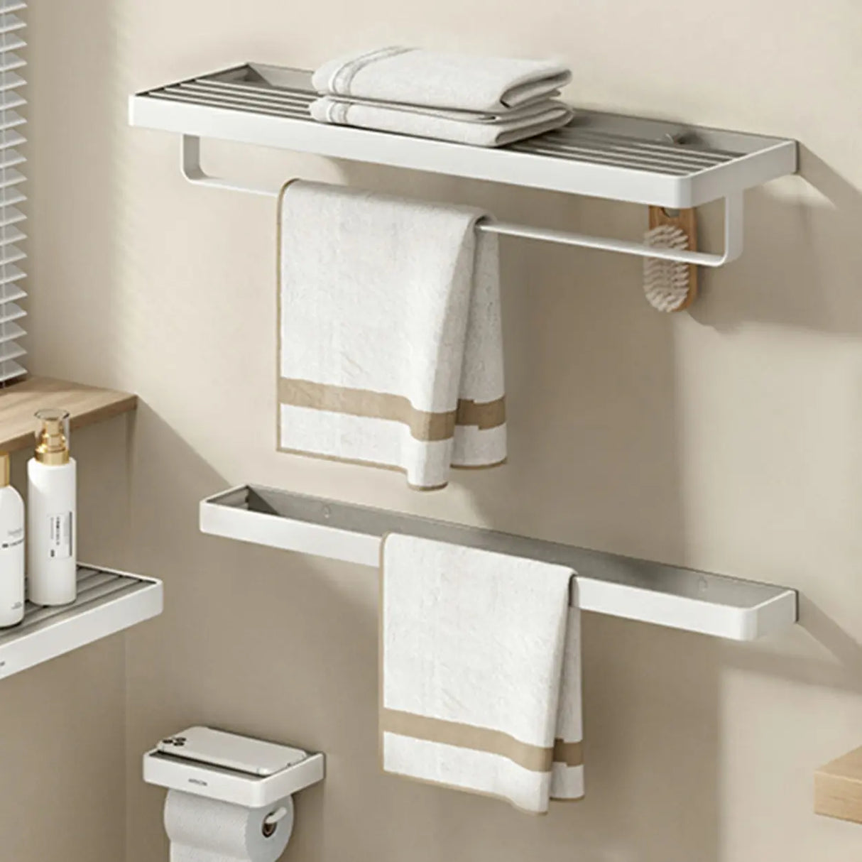 Functional Metal Gray Storage Bathroom Hardware Set Image - 24