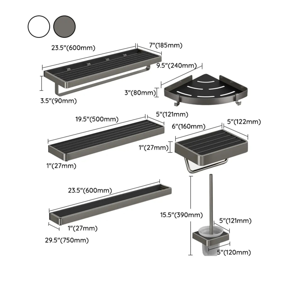 Functional Metal Gray Storage Bathroom Hardware Set 