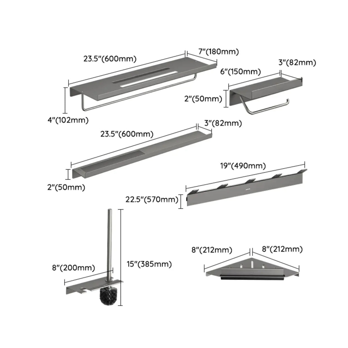 Functional Metal Gray Storage Bathroom Hardware Set Image - 35