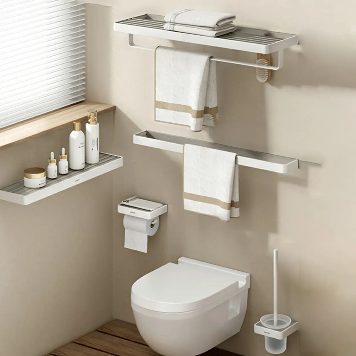 Functional Metal Gray Storage Bathroom Hardware Set Image - 5