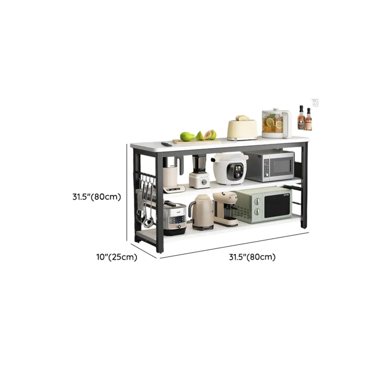 Functional Rectangle Wood White Kitchen Cart with Shelves Image - 17