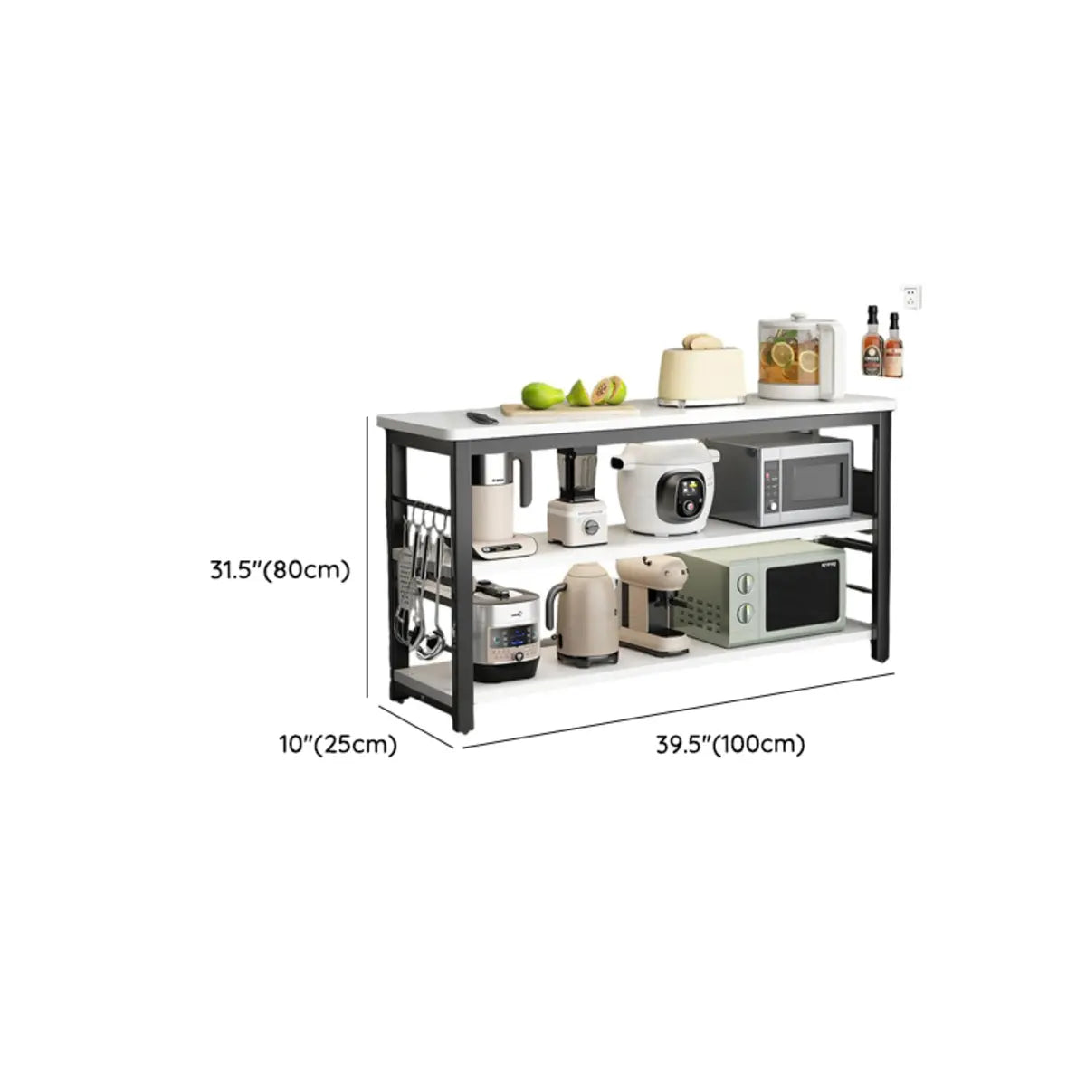 Functional Rectangle Wood White Kitchen Cart with Shelves Image - 20