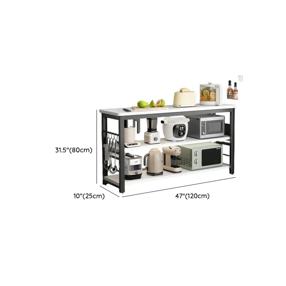 Functional Rectangle Wood White Kitchen Cart with Shelves Image - 21