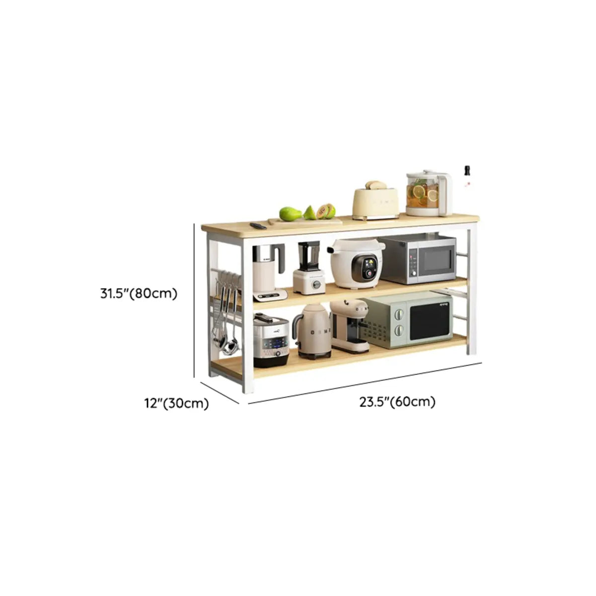 Functional Rectangle Wood White Kitchen Cart with Shelves 