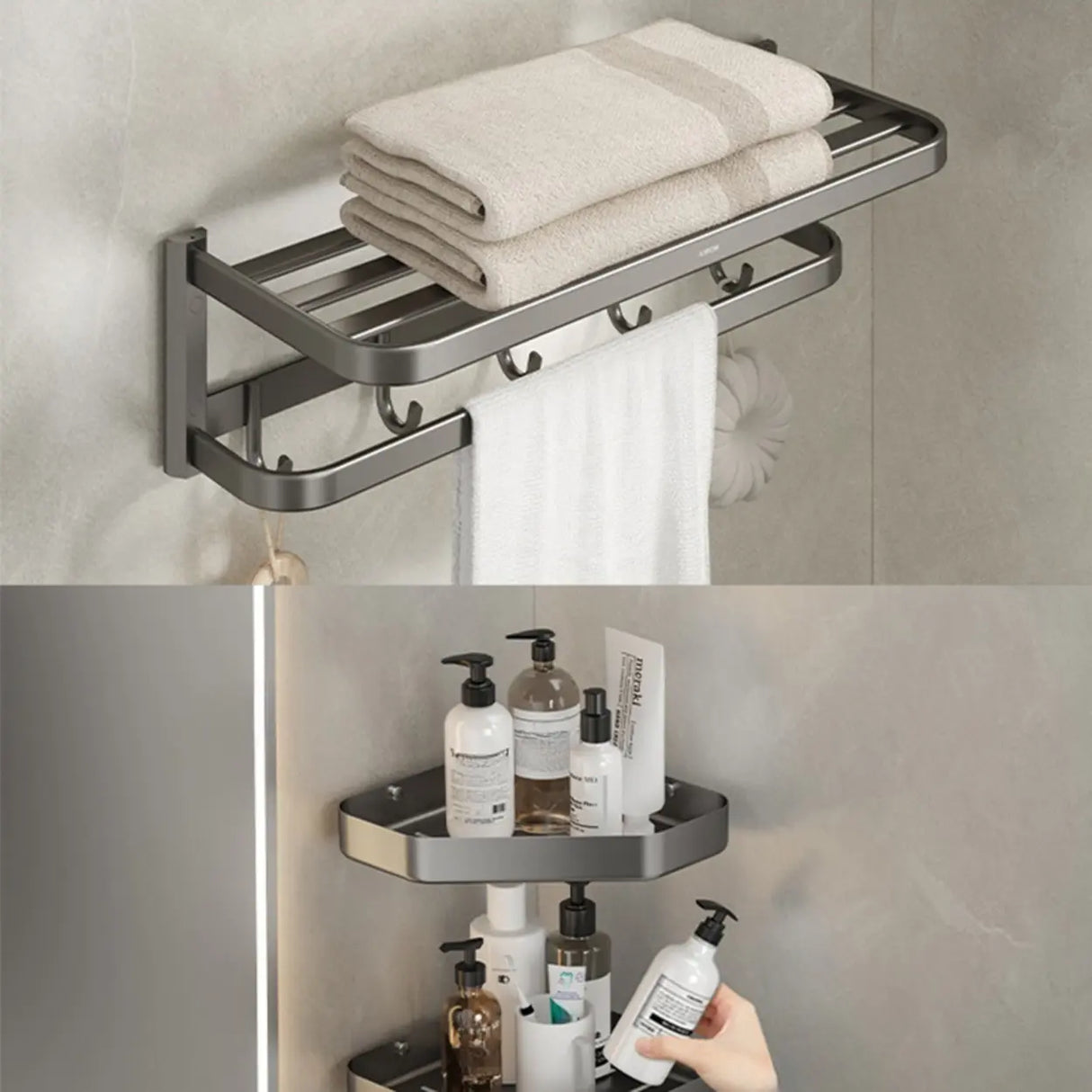 Functional Sleek Metal Gray Storage Bathroom Hardware Set Image - 13