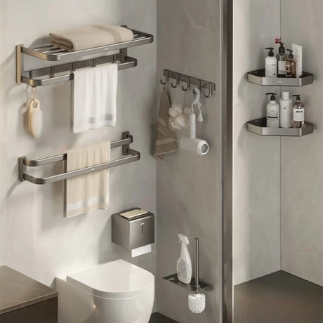 Functional Sleek Metal Gray Storage Bathroom Hardware Set Image - 2