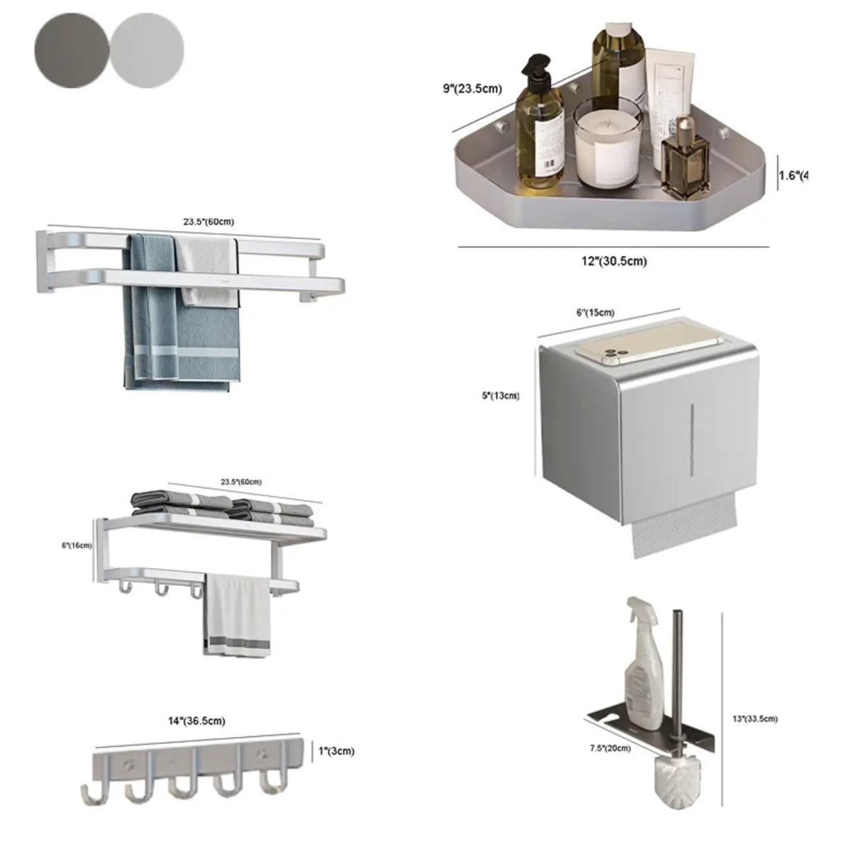 Functional Sleek Metal Gray Storage Bathroom Hardware Set 