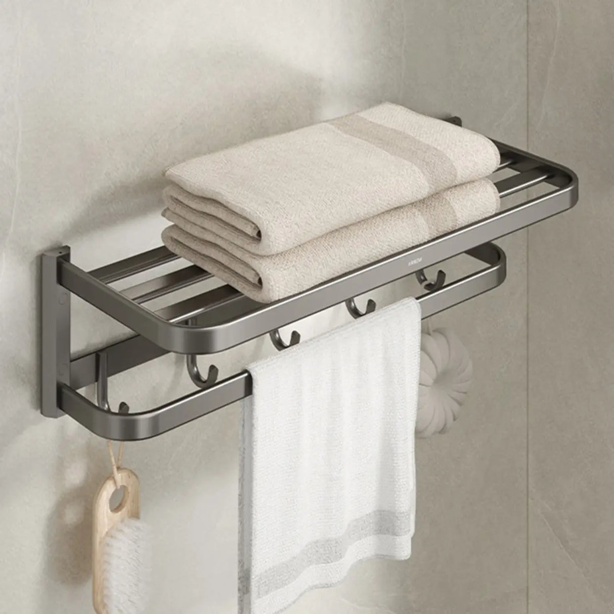 Functional Sleek Metal Gray Storage Bathroom Hardware Set Image - 5