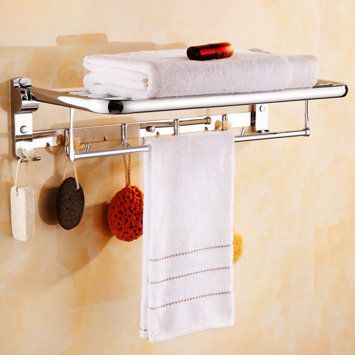 Functional Wall-Mounted Chrome Bathroom Hardware Rack Image - 1