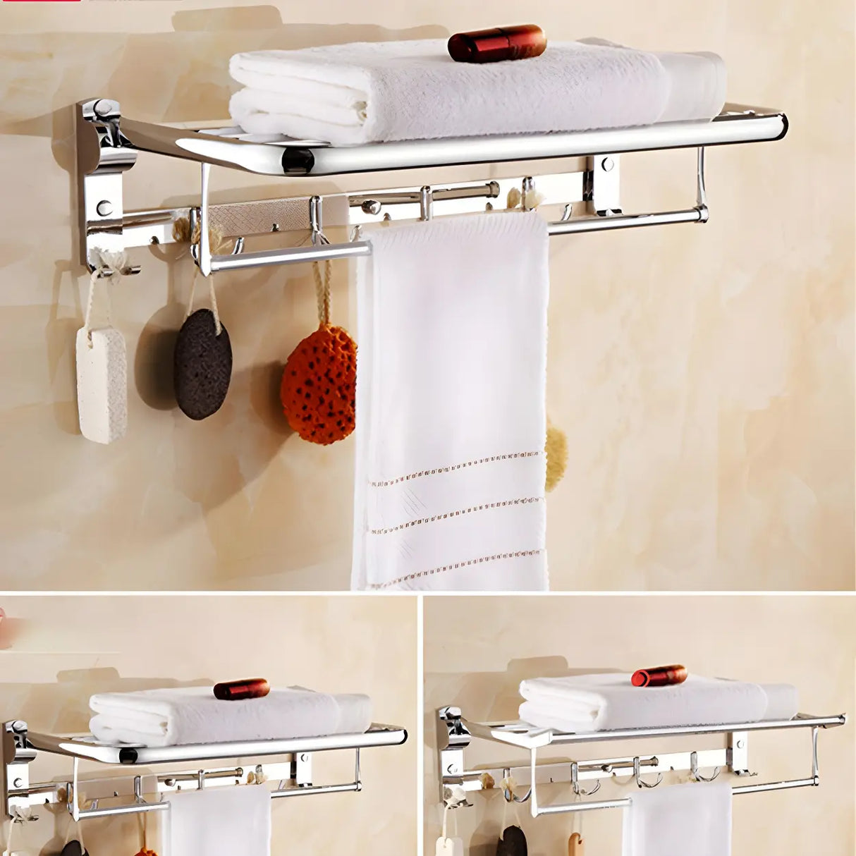 Functional Wall-Mounted Chrome Bathroom Hardware Rack Image - 11