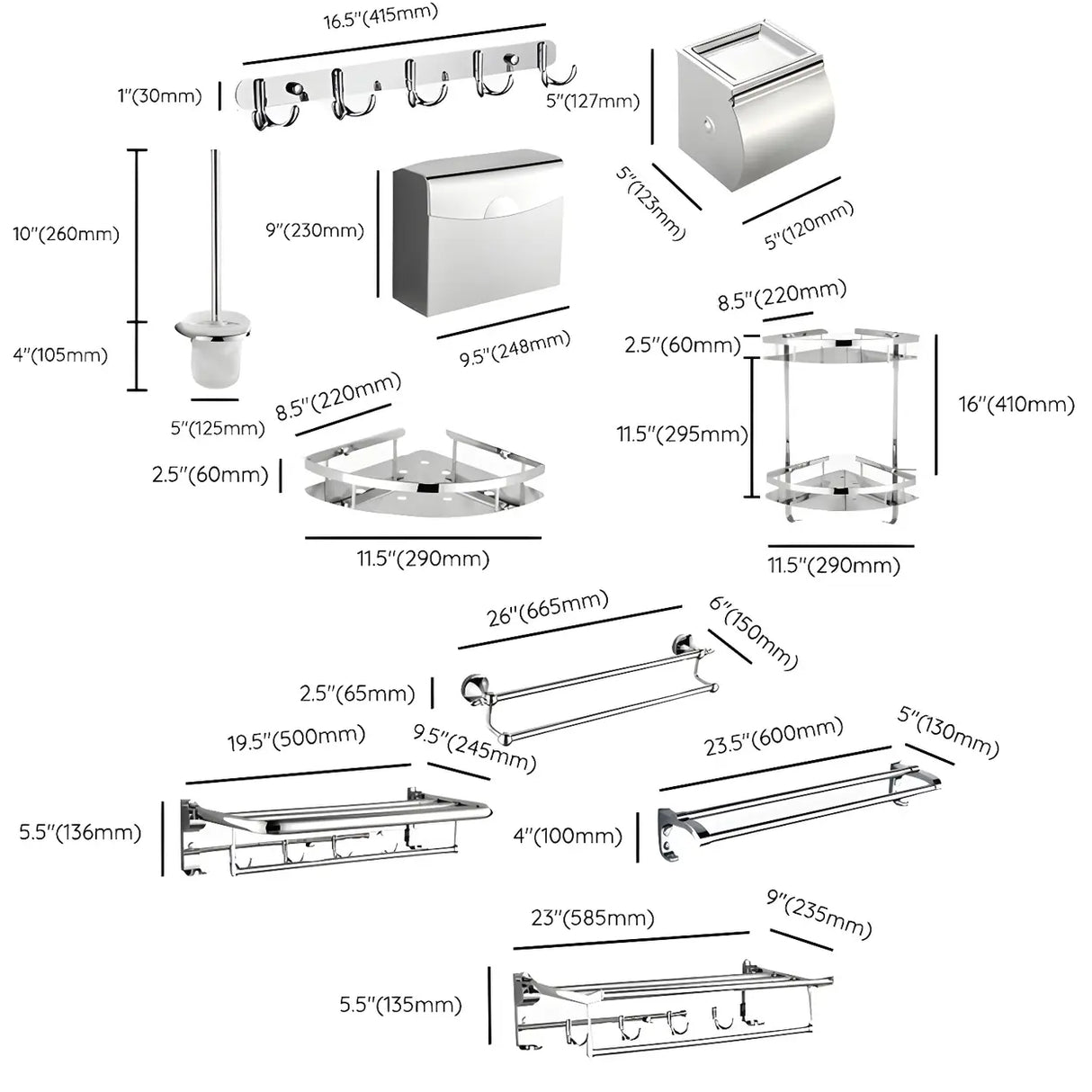 Functional Wall-Mounted Chrome Bathroom Hardware Rack 