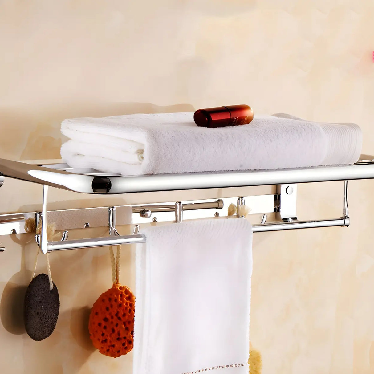 Functional Wall-Mounted Chrome Bathroom Hardware Rack Image - 5