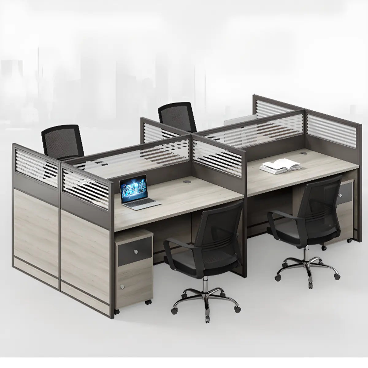 Functional Wooden Rectangular Four-Person Computer Desk Image - 10