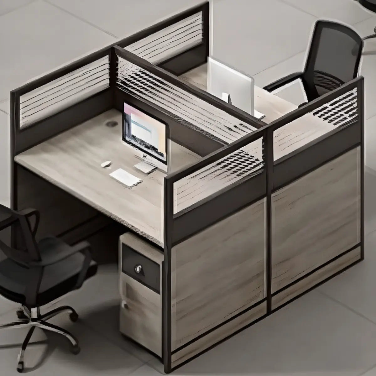 Functional Wooden Rectangular Four-Person Computer Desk Image - 4