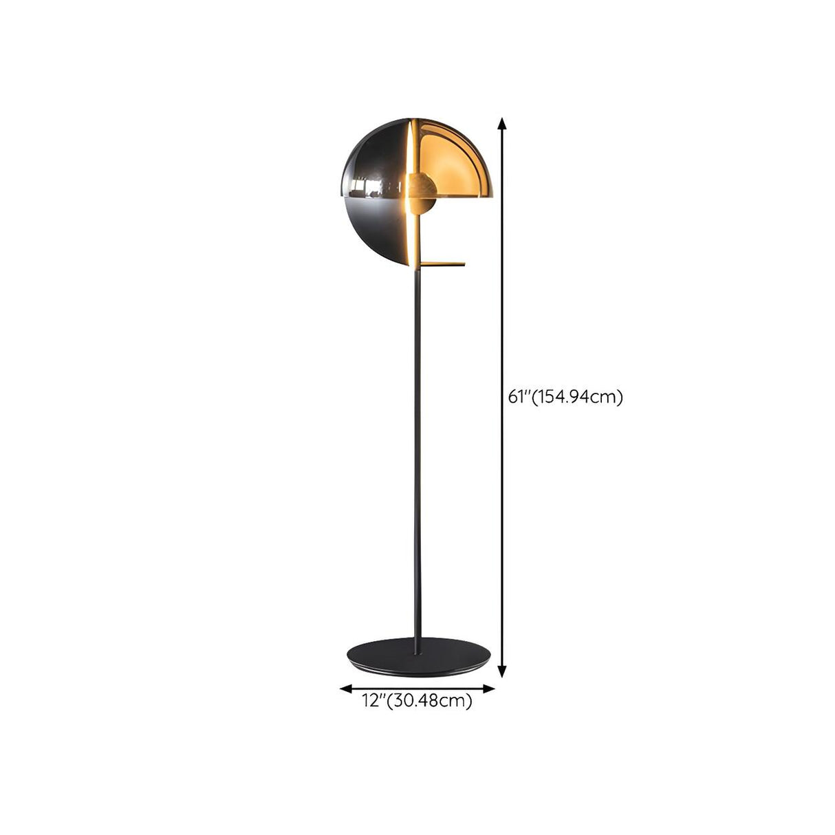 Futuristic Half-Sphere Black Metallic Floor Lamp 