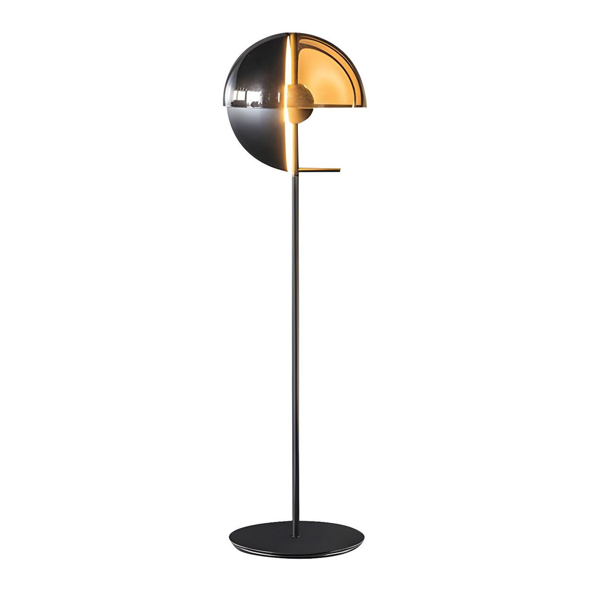 Futuristic Half-Sphere Black Metallic Floor Lamp Image - 2