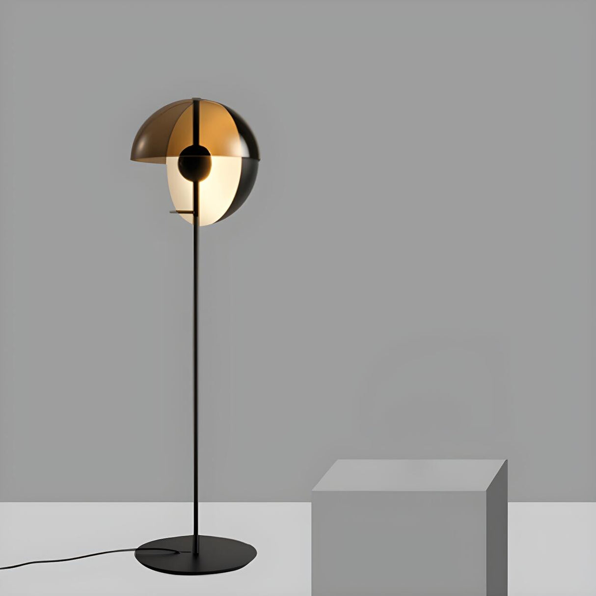 Futuristic Half-Sphere Black Metallic Floor Lamp Image - 3