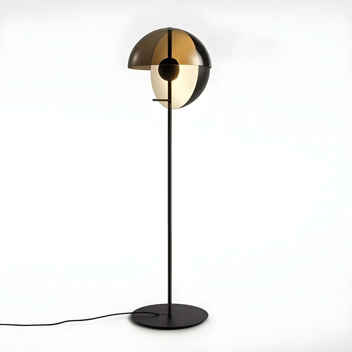 Futuristic Half-Sphere Black Metallic Floor Lamp Image - 7