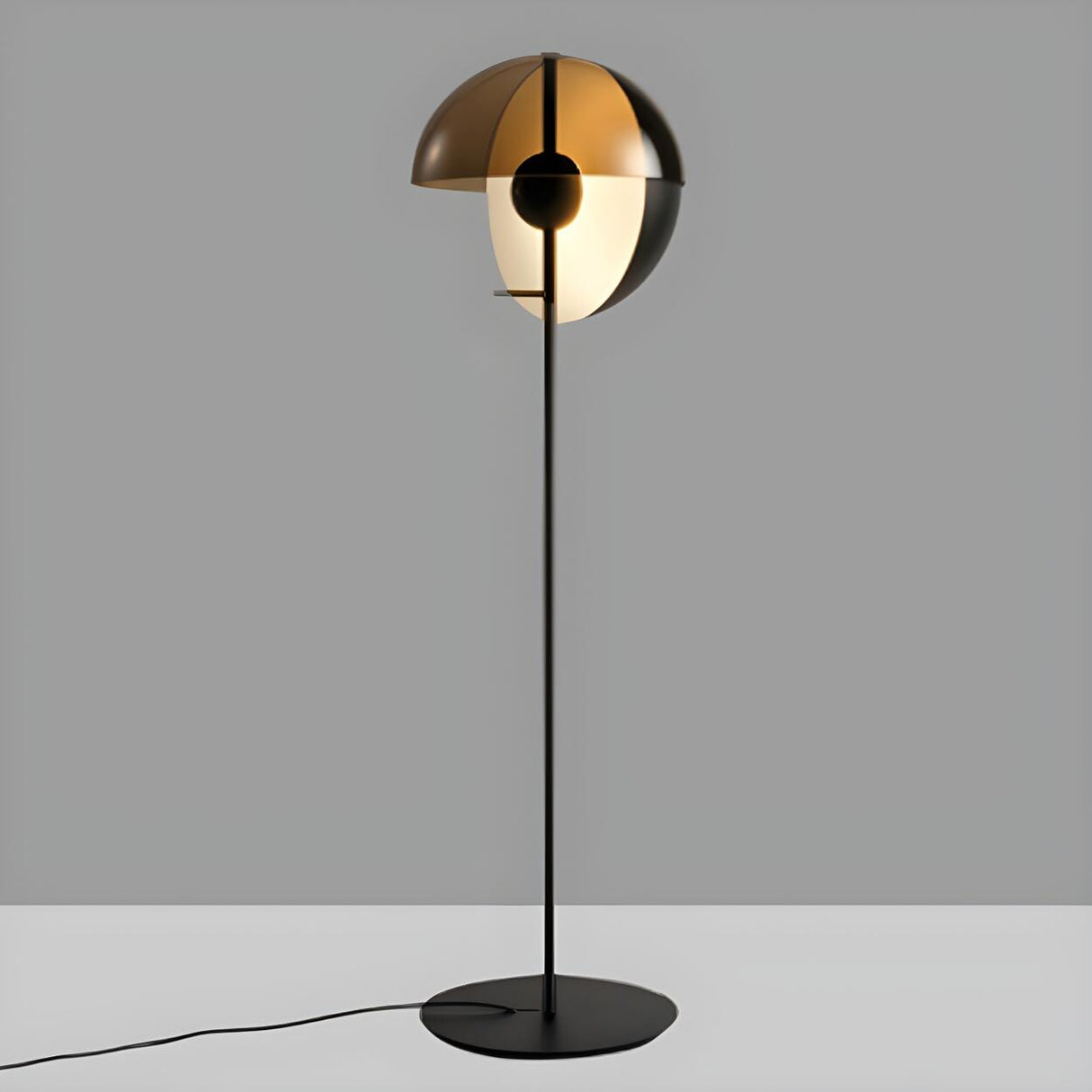 Futuristic Half-Sphere Black Metallic Floor Lamp Image - 8