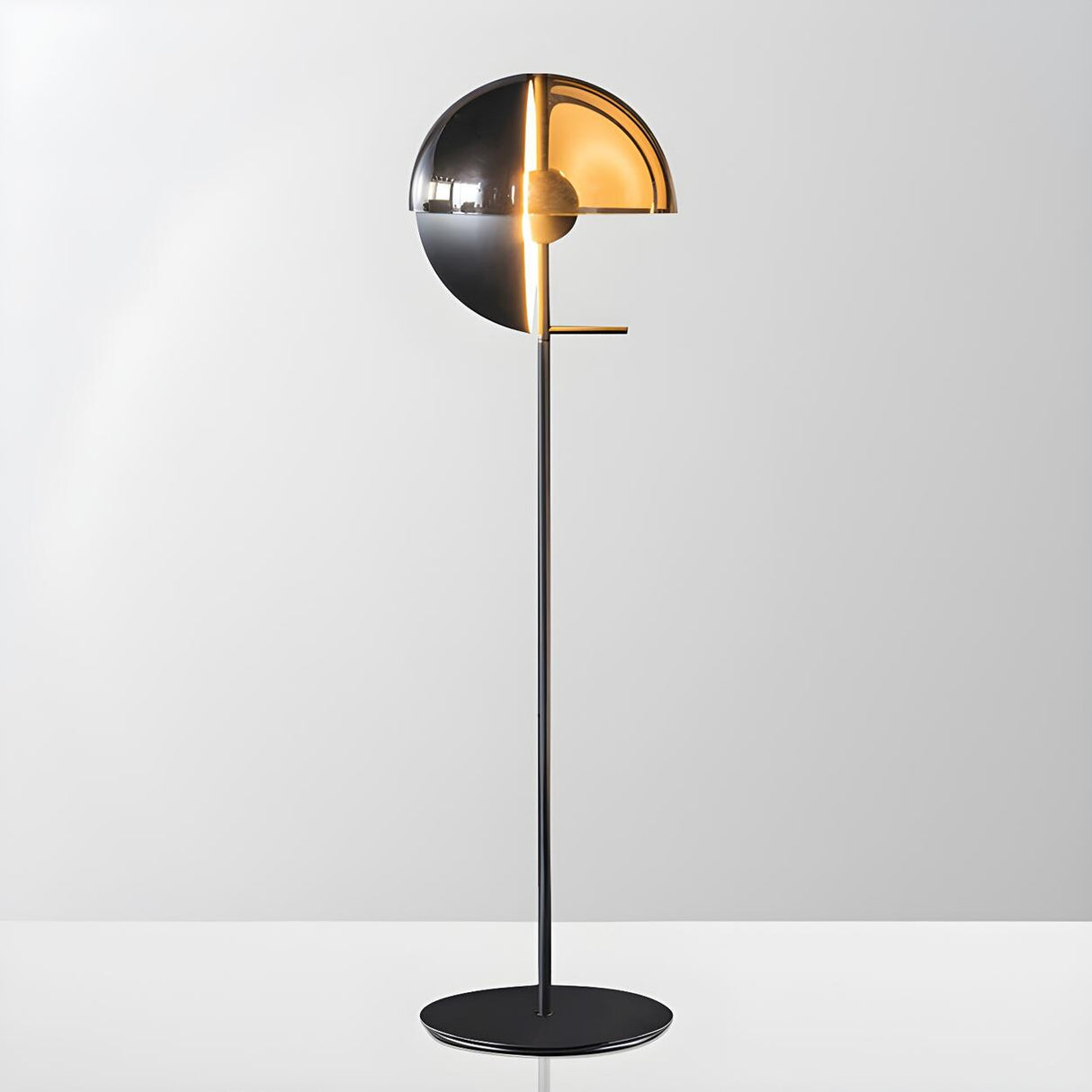 Futuristic Half-Sphere Black Metallic Floor Lamp Image - 9