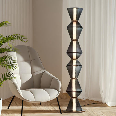 Futuristic Stacked Cone Design Black Floor Lamp Image - 1