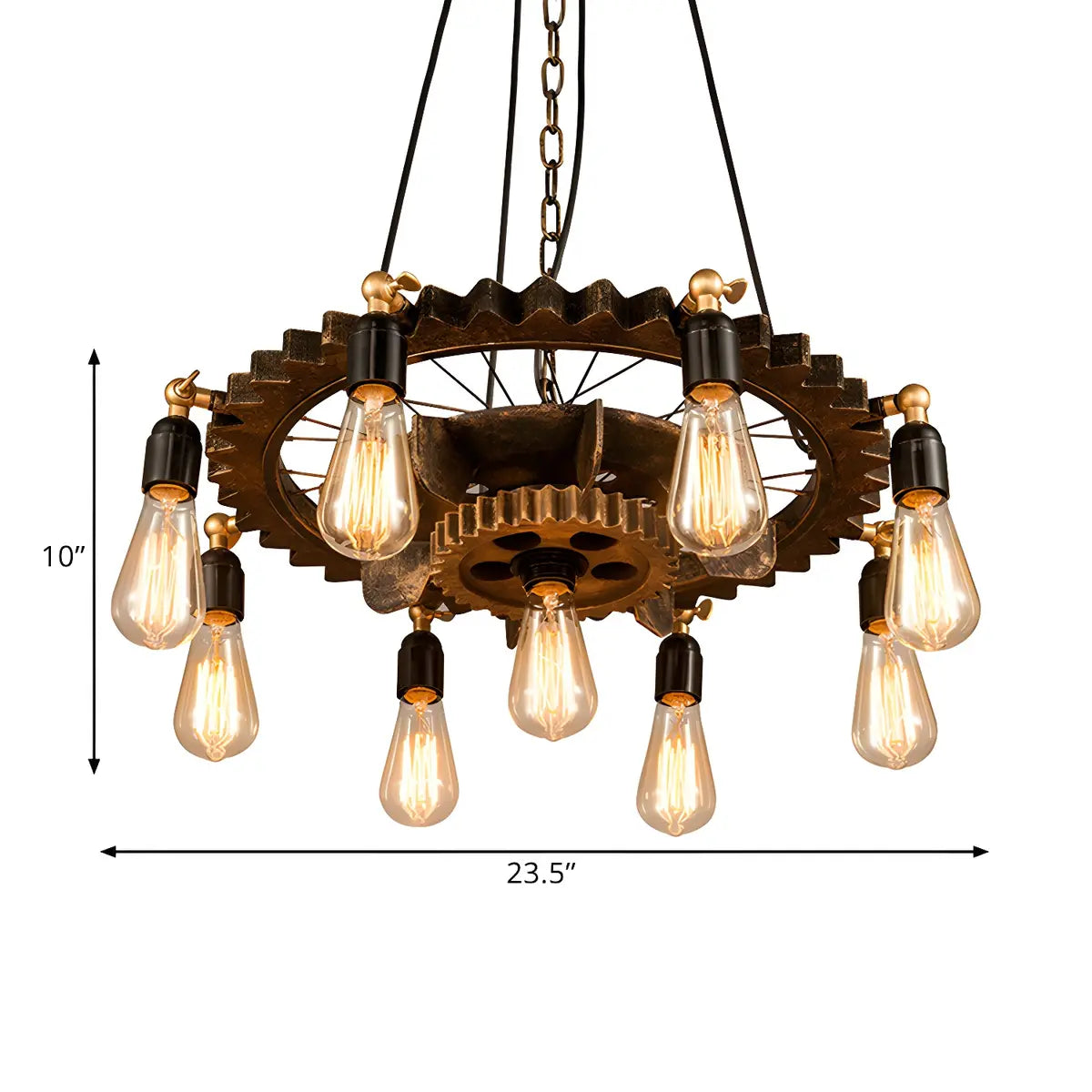 Gear Chain Metal Rust Restaurant Edison Bulb Chandelier 