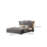 Genuine Leather Grey Queen Wingback Bed with Storage Image - 10