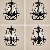 Geometric Black Iron White Glass Chain Foyer Chandelier Image - 12