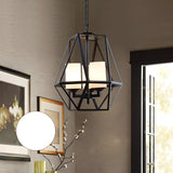 Geometric Black Iron White Glass Chain Foyer Chandelier Image - 16