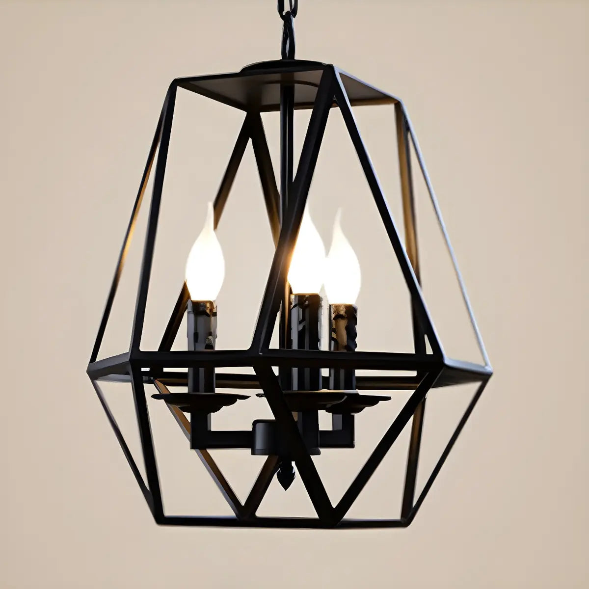 Geometric Black Iron White Glass Chain Foyer Chandelier Image - 4