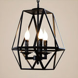 Geometric Black Iron White Glass Chain Foyer Chandelier Image - 4