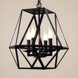 Geometric Black Iron White Glass Chain Foyer Chandelier Image - 6