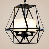 Geometric Black Iron White Glass Chain Foyer Chandelier Image - 7