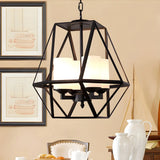 Geometric Black Iron White Glass Chain Foyer Chandelier Image - 8