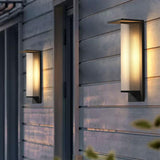 Geometric Black Ribbed Glass Outdoor Wall Sconce Image - 1