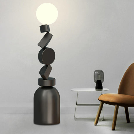 Geometric Block Stacked Modern Sculptural Floor Lamp Image - 1