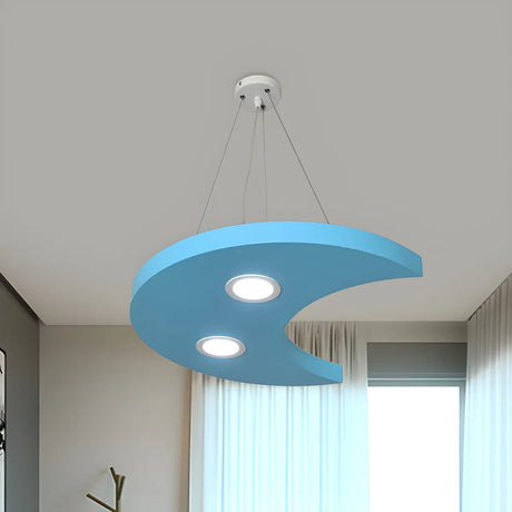 Geometric Crescent Metal Kids Room Blue LED Chandelier Image - 1