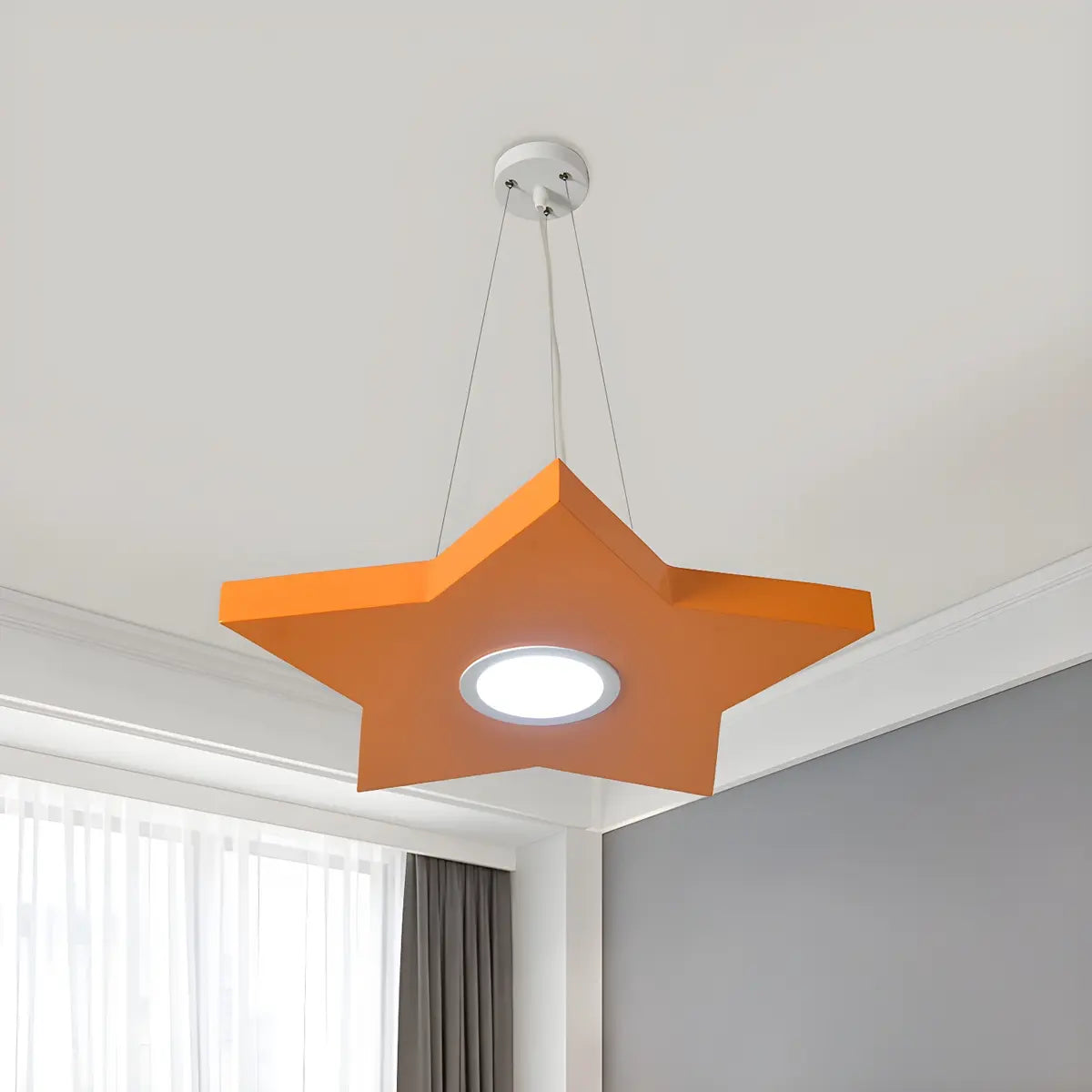 Geometric Crescent Metal Kids Room Blue LED Chandelier Image - 9