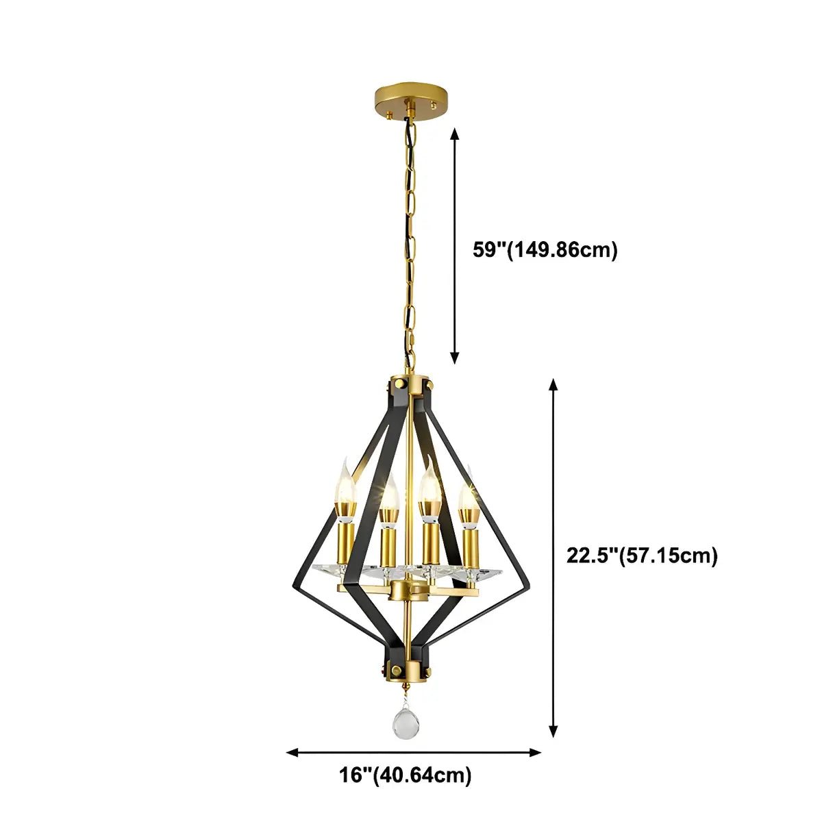 Geometric Crystal Gold Candle 4-Light Foyer Chandelier 