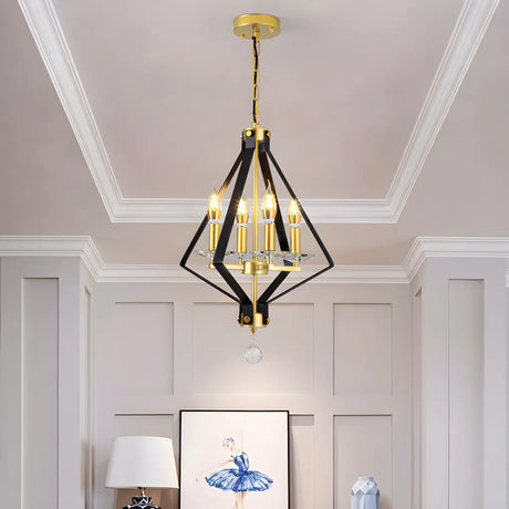 Geometric Crystal Gold Candle 4-Light Foyer Chandelier Image - 2