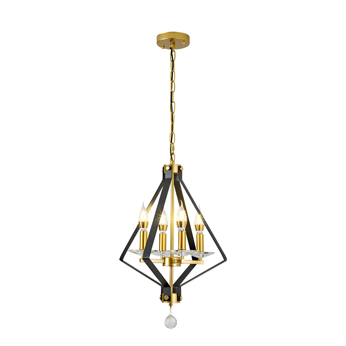 Geometric Crystal Gold Candle 4-Light Foyer Chandelier Image - 8