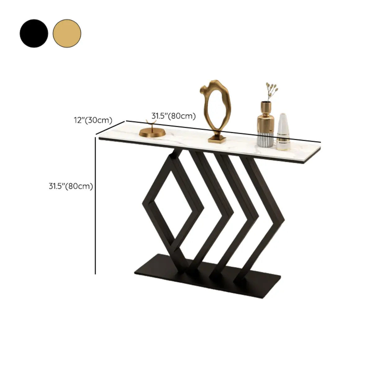 Geometric Faux Marble Gold Metal Base Console Table 