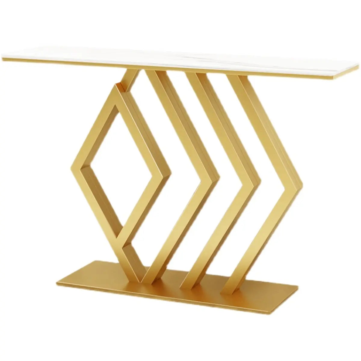 Geometric Faux Marble Gold Metal Base Console Table Image - 5