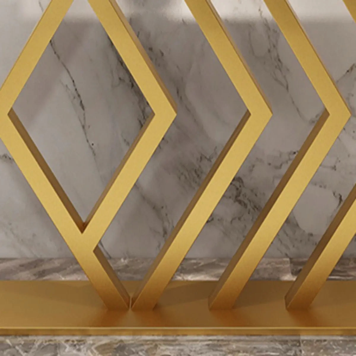 Geometric Faux Marble Gold Metal Base Console Table Image - 7